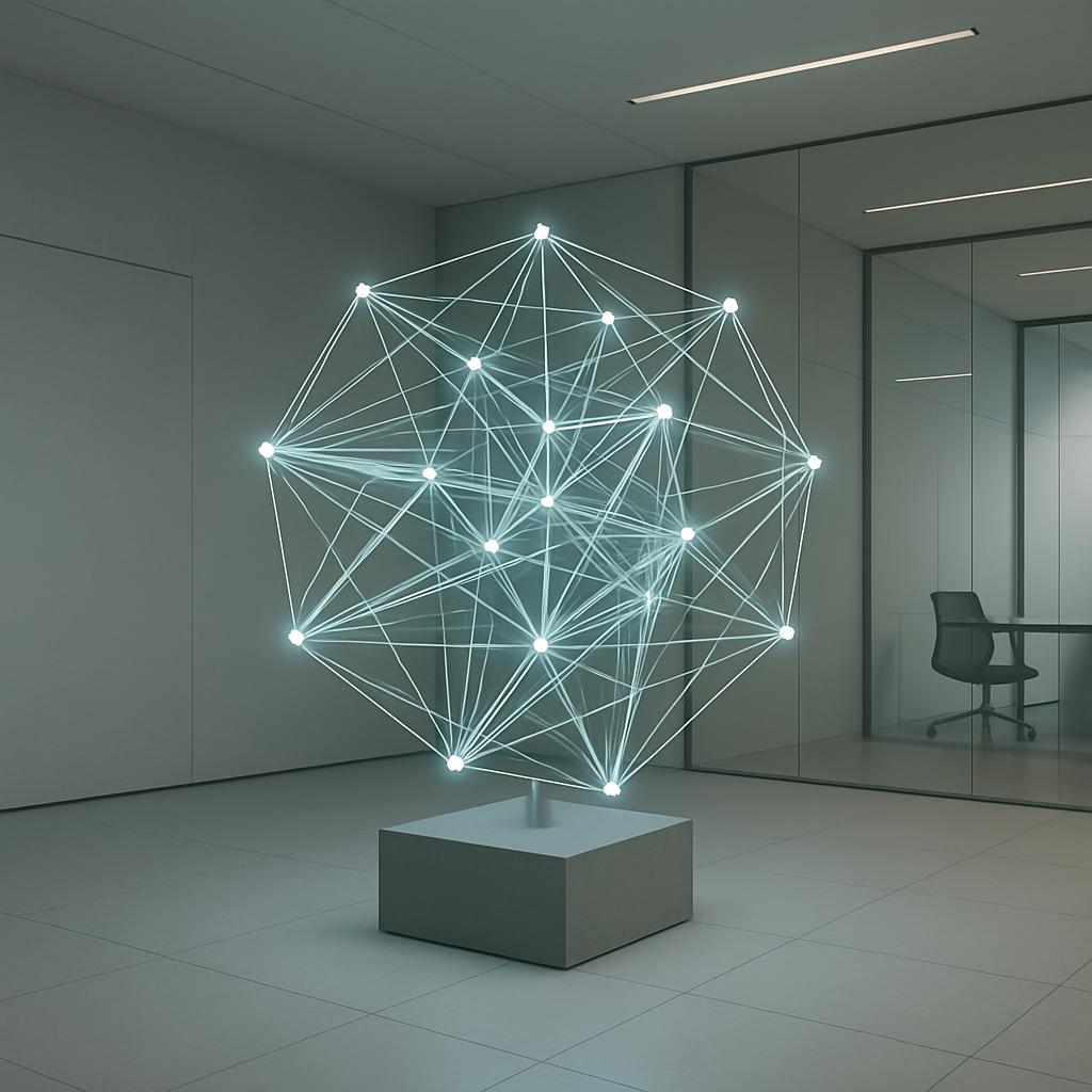 Un chけないque(gt)-décor siècle épuré avec un design lumineux sculptural qui ressemble à un réseau.