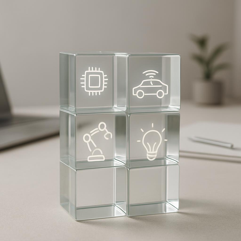 Jeu de cubes 3D imprimés à l'aide d'une imprimeuse à jet d'encre en acrylique transparent. It seems you wrote a targeted r...