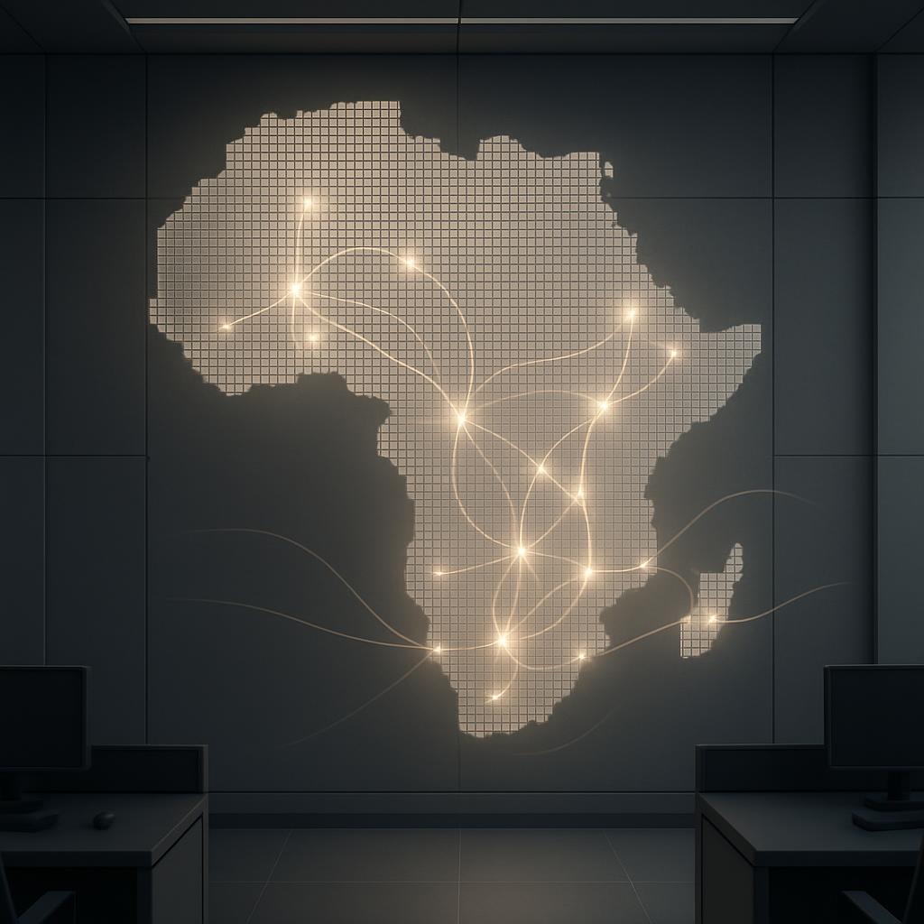 An image of Africa with a graph showing trade routes overlayed on it.